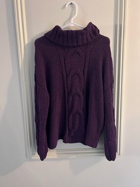 Seven7 Cable Knit Turtleneck Sweater - Plum Runs big